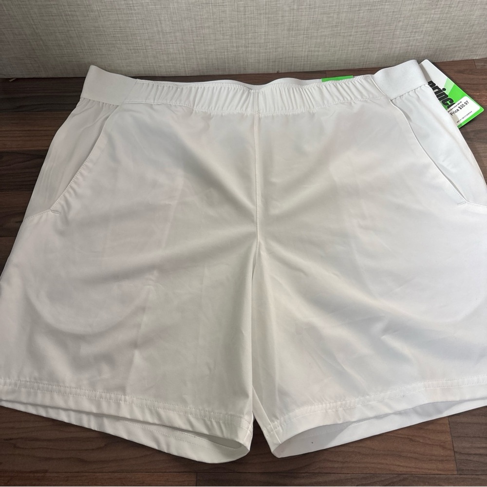 Prince White Mens XL Shorts Tennis 2-way Stretch Pockets Athletic